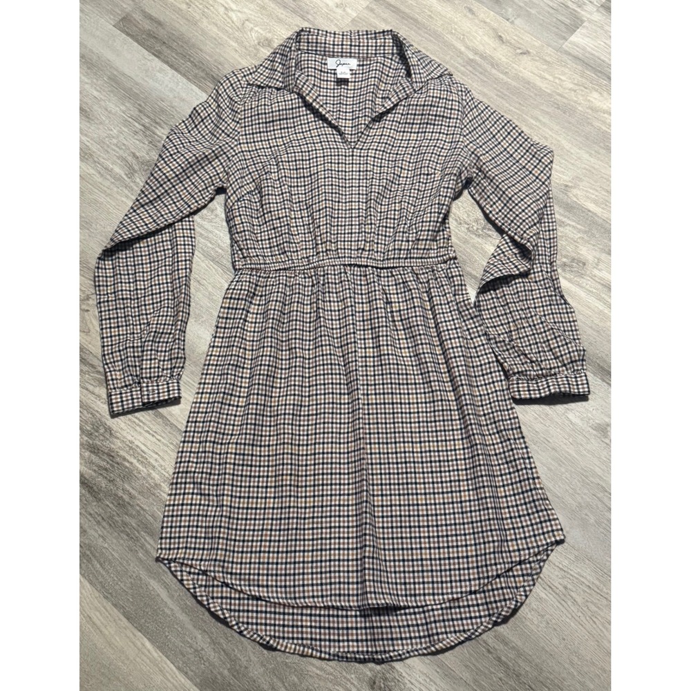Japna Womens Brown Plaid Long Sleeve Mini Dress Elastic Waist Casual medium‎